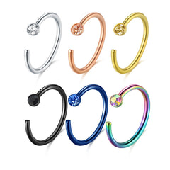 CZ Nose Rings Hoop Stainless Steel 18G 20G 22G 8mm 10mm