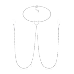 Silver Fake Nipple Ring Clips On with Chain Necklace for Women Faux Nipple Piercing Jewelry