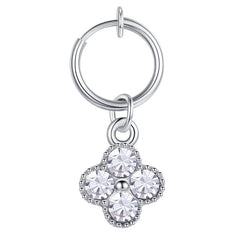 Fake Belly Ring With Crystal Flower Dangle Clip On Belly Button Rings Fake Navel Piercing