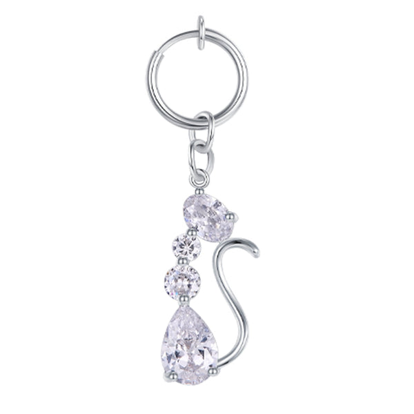 Fake Belly Ring CZ Cat Dangle No Pierced Clip On Navel Ring Fake Piercings Jewelry