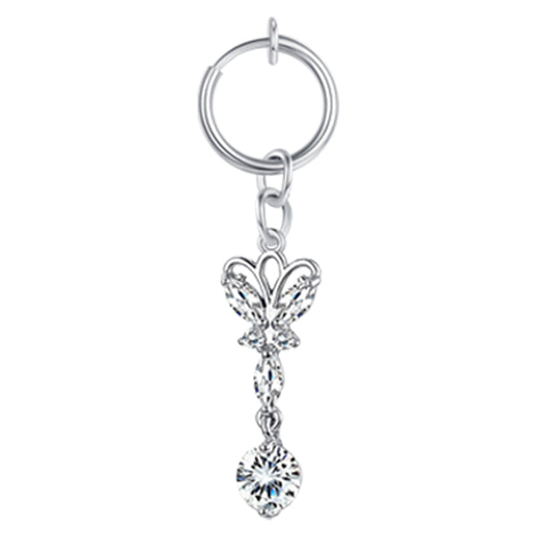 Zirconia Butterfly Pendent Fake Belly Button Ring Clip On Shiny Fake Navel Non Piercing Jewelry