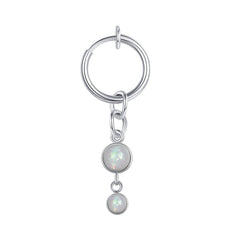 Double Opal Pendent Fake Belly Button Ring Clip On Fake Navel Non Piercing Jewelry