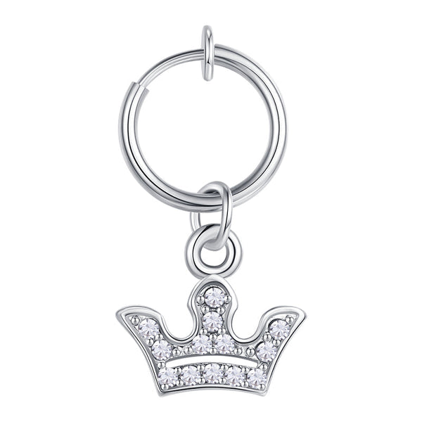 Fake Belly Ring With CZ Crown Dangle Clip On Belly Button Rings Fake Navel Piercing