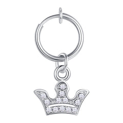 Fake Belly Ring With CZ Crown Dangle Clip On Belly Button Rings Fake Navel Piercing