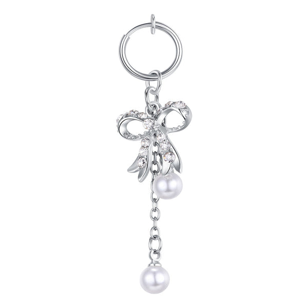Fake Belly Ring With Bow And Pearl Dangle No Pierced Clip On Navel Piercings Jewelry