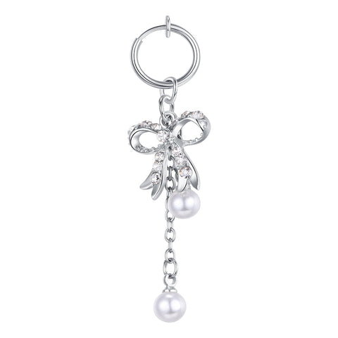 Fake Belly Ring With Bow And Pearl Dangle No Pierced Clip On Navel Piercings Jewelry