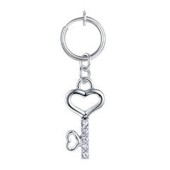 Fake Belly Ring With Crystal Key Dangle Clip On Belly Button Rings Fake Navel Piercing