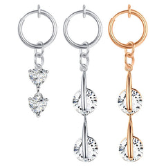 Double CZ Pendent Fake Belly Button Ring Clip On Fake Navel Non Piercing Jewelry