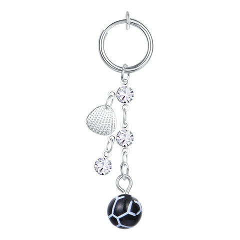 Black White Ball And Shell Dangle Clip On Fake Belly Ring For Women Non Piercing Fake Navel Jewelry