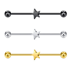 Stainless Steel Industrial Barbell Piercing 14G 38mm Silver Rose gold Black Star shape External Thread