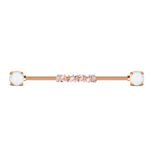 External Thread Barbell Piercing 14Stainless Steel Industrial 38mm for women men Shiny Opal around bead
